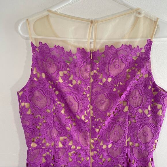 Gianni Bini Lilac Fuchsia Lace Mesh Overlay Sleeveless Sheath Dress 6 - Picture 7 of 9